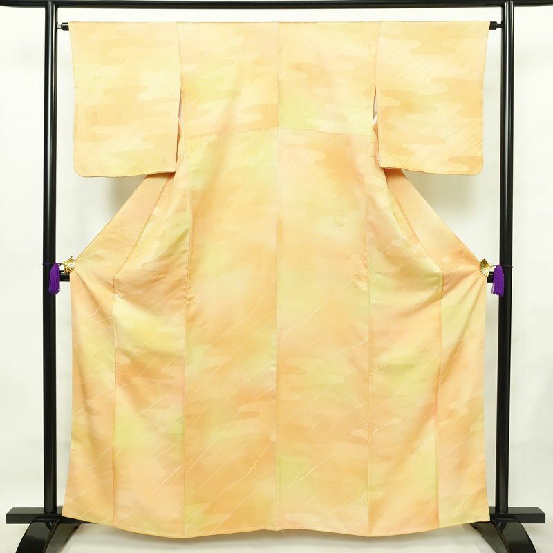 小紋 しつけ糸付き 正絹 古典柄 袷仕立て 身丈160.5cm 裄丈64cm リサイクル着物 着物 シンプル 橙_画像1