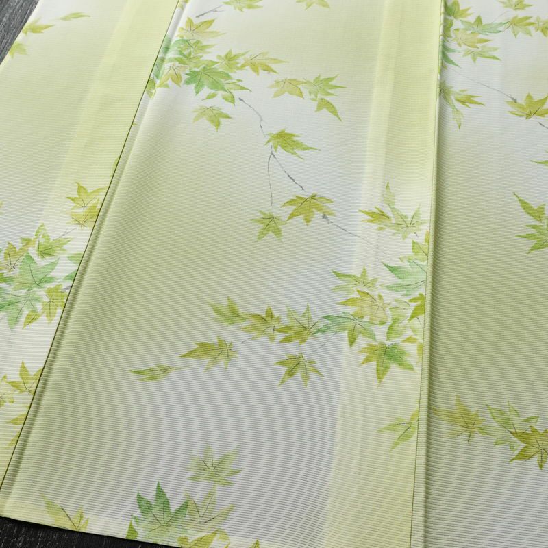 盛夏 絽 小紋 夏用 バチ衿仕立て 正絹 木の葉・植物柄 単衣仕立て 身丈155.5cm 裄丈63cm リサイクル着物 着物 紅葉 緑・うぐいす色_画像4