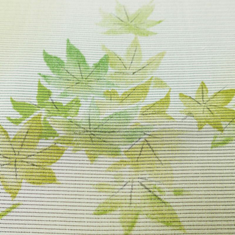 盛夏 絽 小紋 夏用 バチ衿仕立て 正絹 木の葉・植物柄 単衣仕立て 身丈155.5cm 裄丈63cm リサイクル着物 着物 紅葉 緑・うぐいす色_画像8