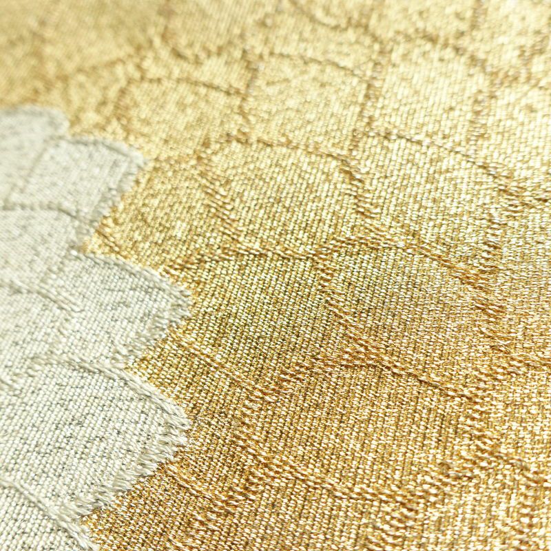 名古屋帯 全通柄 正絹 花柄 松葉仕立て なごや帯 リサイクル帯 帯 菊 金・銀_画像4