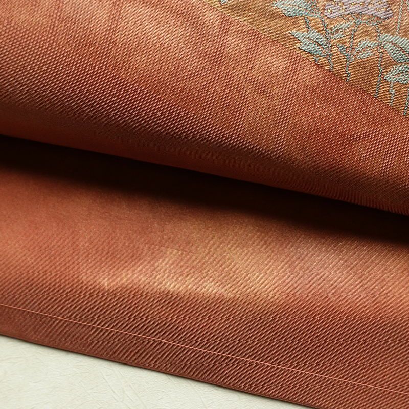 名古屋帯 太鼓柄 良品 正絹 花柄 名古屋仕立て なごや帯 リサイクル帯 帯 引箔 萩 菊 茶_画像8