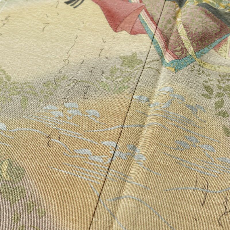 付け下げ 美品 落款入り しつけ糸付き 正絹 人物・動物柄 袷仕立て 身丈148cm 裄丈61.5cm リサイクル着物 着物 箔 紫・藤色_画像8