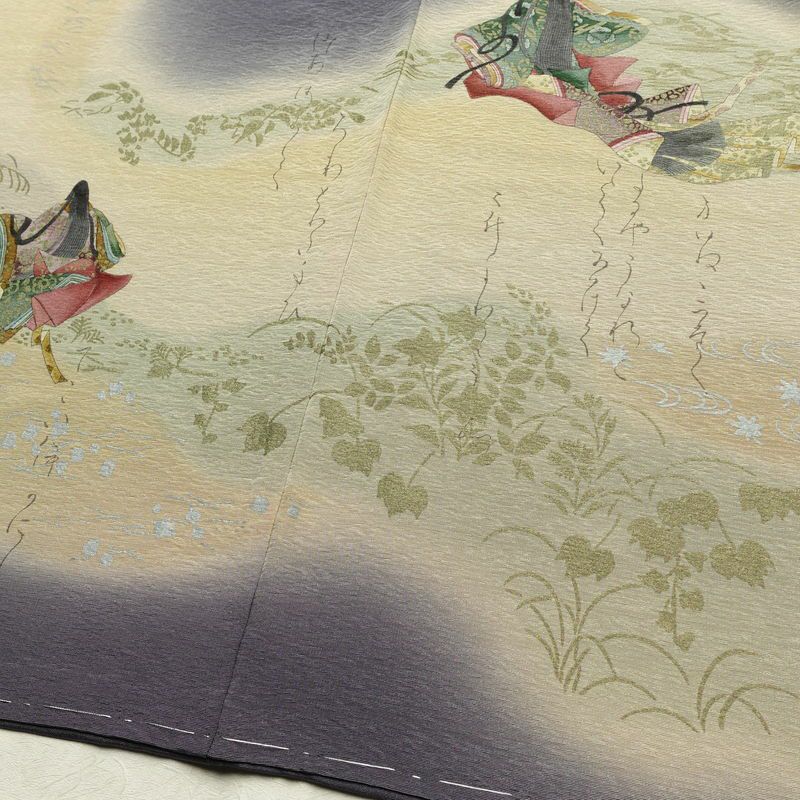 付け下げ 美品 落款入り しつけ糸付き 正絹 人物・動物柄 袷仕立て 身丈148cm 裄丈61.5cm リサイクル着物 着物 箔 紫・藤色_画像13