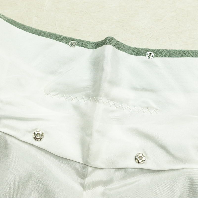 小紋 良品 しつけ糸付き 縮緬 正絹 花柄 袷仕立て 身丈157.5cm 裄丈66.5cm リサイクル着物 着物 金彩 緑・うぐいす色_画像19