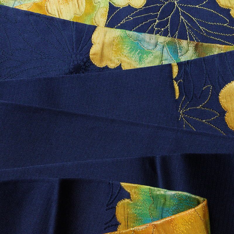 名古屋帯 六通柄 良品 ふくれ織 正絹 花柄 名古屋仕立て なごや帯 リサイクル帯 帯 青・紺_画像18