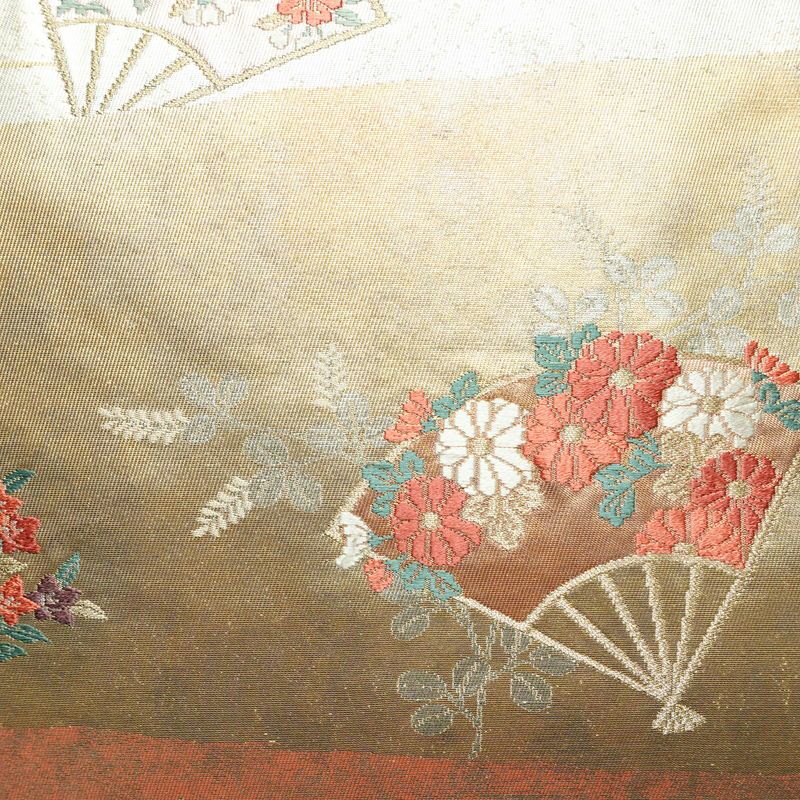 名古屋帯 太鼓柄 良品 正絹 古典柄 名古屋仕立て なごや帯 リサイクル帯 帯 引箔 扇子 ピンク_画像2