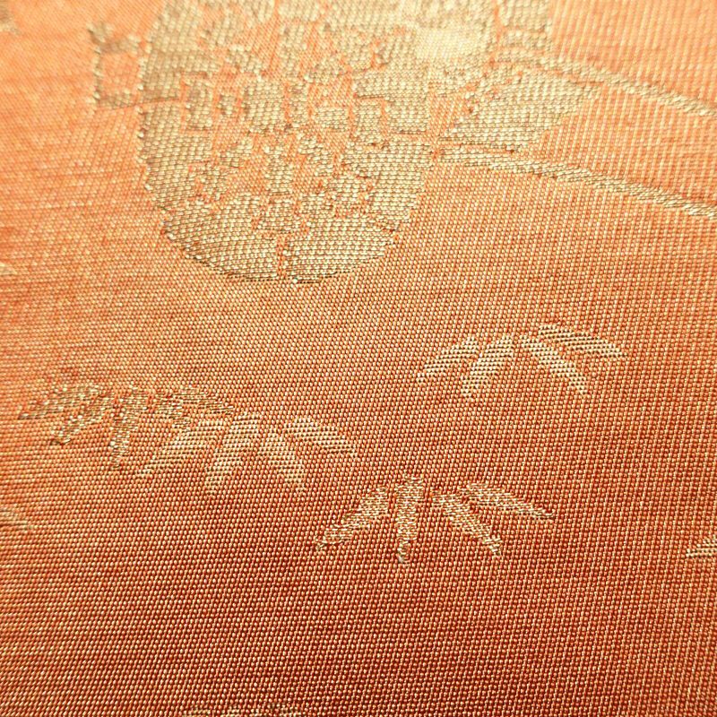 名古屋帯 六通柄 良品 正絹 花柄 名古屋仕立て なごや帯 ポケット付き リサイクル帯 帯 箔 橙_画像6