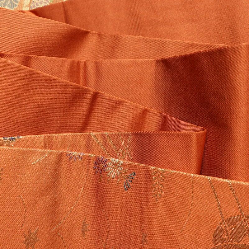 名古屋帯 六通柄 良品 正絹 花柄 名古屋仕立て なごや帯 ポケット付き リサイクル帯 帯 箔 橙_画像18