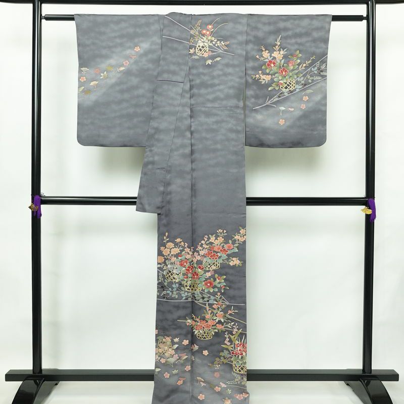 訪問着 良品 正絹 花柄 袷仕立て 身丈165cm 裄丈67cm リサイクル着物 着物 箔 共八掛 金彩 入学式 卒業式 七五三 お宮参り フォーマル 青・紺_画像2