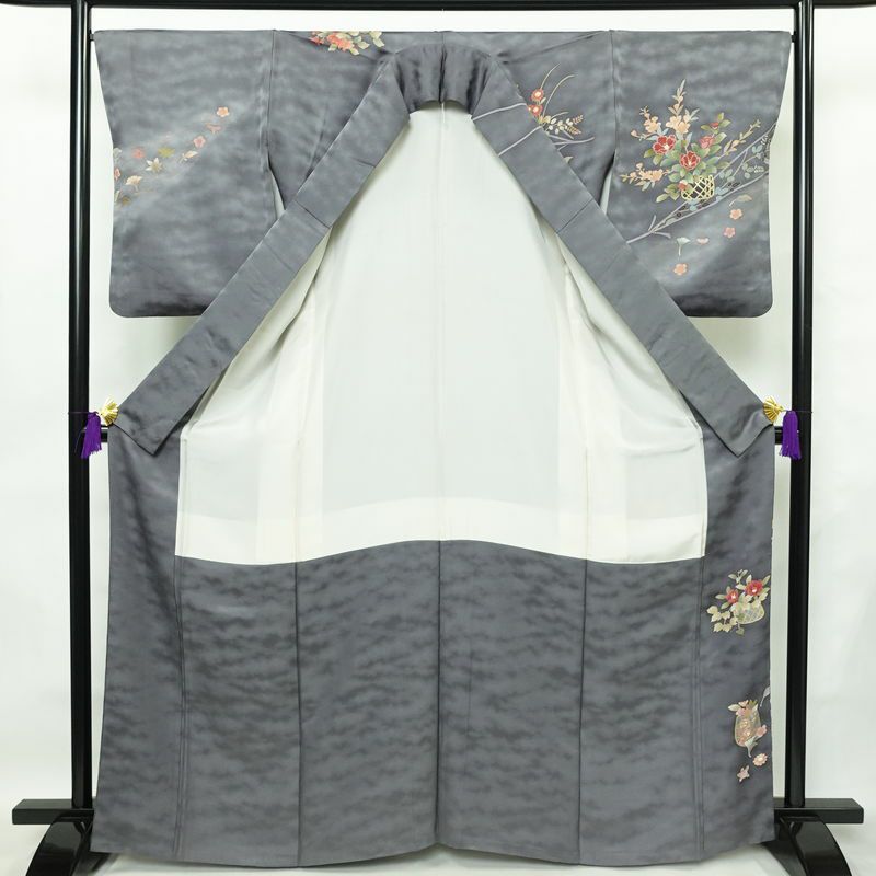 訪問着 良品 正絹 花柄 袷仕立て 身丈165cm 裄丈67cm リサイクル着物 着物 箔 共八掛 金彩 入学式 卒業式 七五三 お宮参り フォーマル 青・紺_画像3