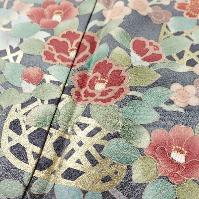 訪問着 良品 正絹 花柄 袷仕立て 身丈165cm 裄丈67cm リサイクル着物 着物 箔 共八掛 金彩 入学式 卒業式 七五三 お宮参り フォーマル 青・紺_画像7