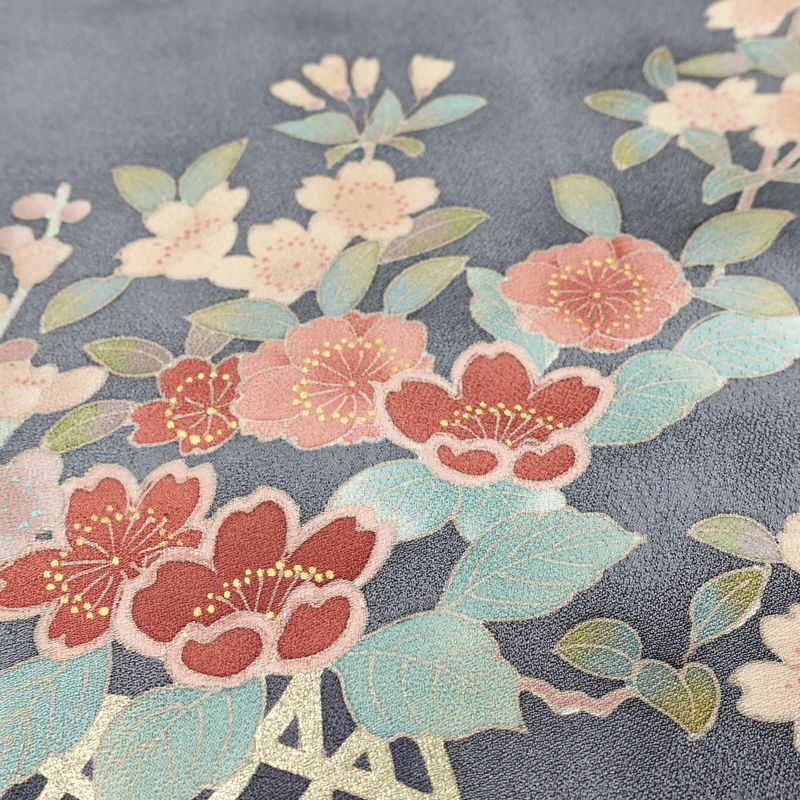 訪問着 良品 正絹 花柄 袷仕立て 身丈165cm 裄丈67cm リサイクル着物 着物 箔 共八掛 金彩 入学式 卒業式 七五三 お宮参り フォーマル 青・紺_画像8