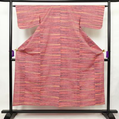格子柄　単衣　紬　身丈（肩から）158.5㎝ 紬 身丈158cm 裄丈62.5cm S 単衣 幾何学模様 墨色 正絹 美品 秀
