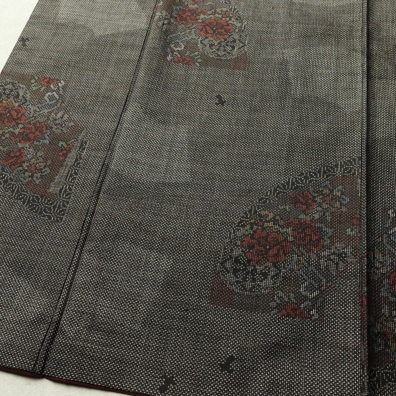 紬 正絹 花柄 袷仕立て 身丈159cm 裄丈64cm リサイクル着物 着物 扇面 茶_画像4
