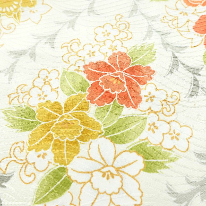 小紋 良品 総柄 ポリエステル 花柄 袷仕立て 身丈162.5cm 裄丈66cm リサイクル着物 着物 白_画像7