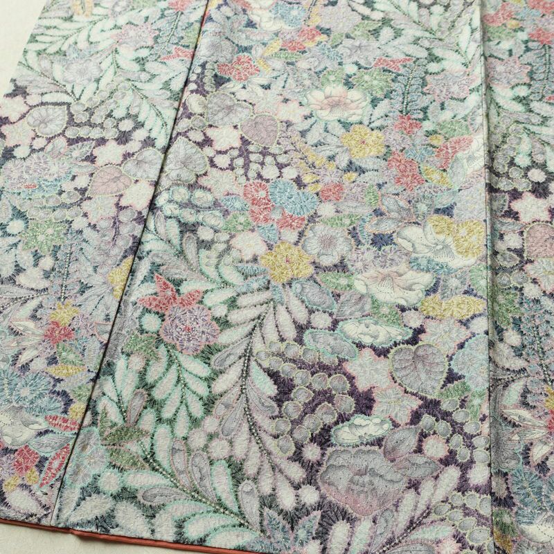 小紋 良品 総柄 正絹 花柄 袷仕立て 身丈158cm 裄丈65cm リサイクル着物 着物 金彩 紫・藤色_画像4