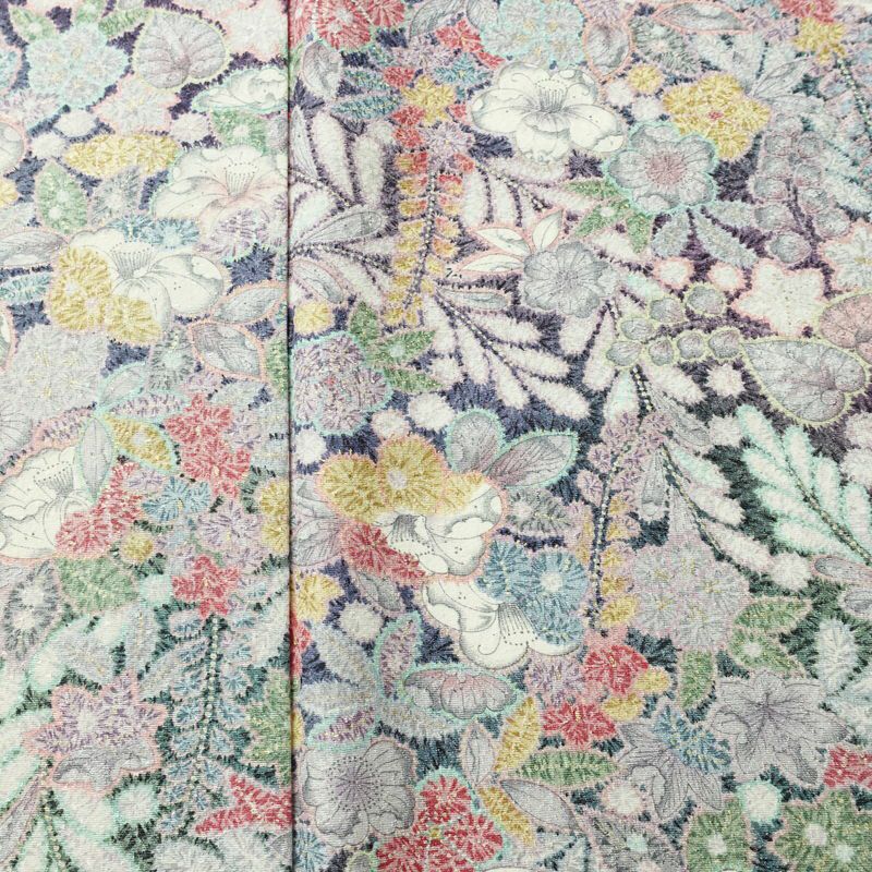 小紋 良品 総柄 正絹 花柄 袷仕立て 身丈158cm 裄丈65cm リサイクル着物 着物 金彩 紫・藤色_画像6