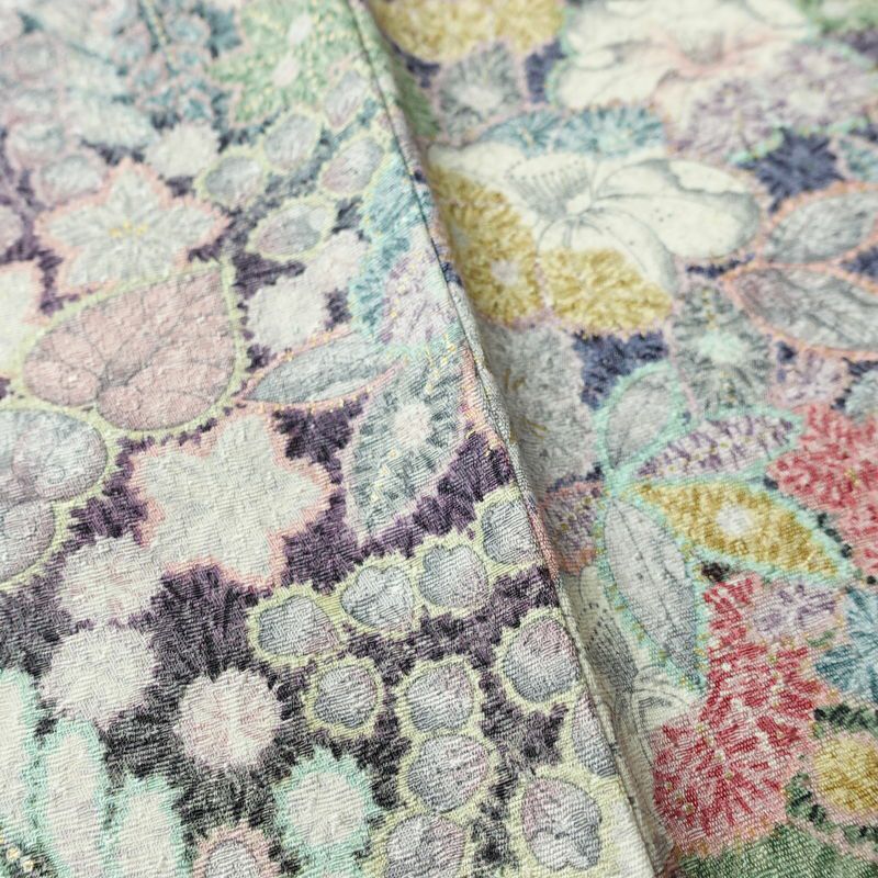 小紋 良品 総柄 正絹 花柄 袷仕立て 身丈158cm 裄丈65cm リサイクル着物 着物 金彩 紫・藤色_画像10