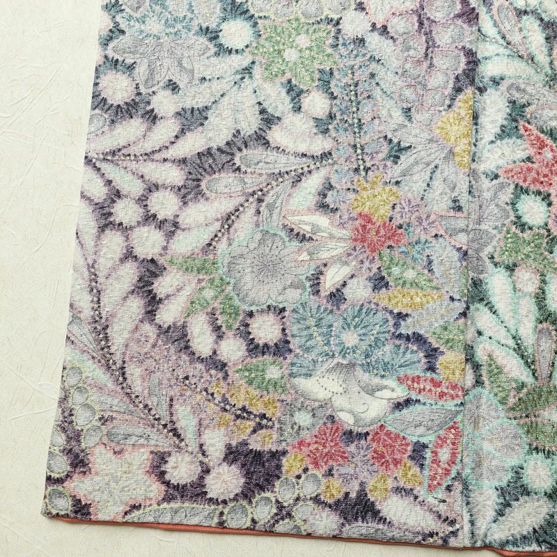 小紋 良品 総柄 正絹 花柄 袷仕立て 身丈158cm 裄丈65cm リサイクル着物 着物 金彩 紫・藤色_画像12