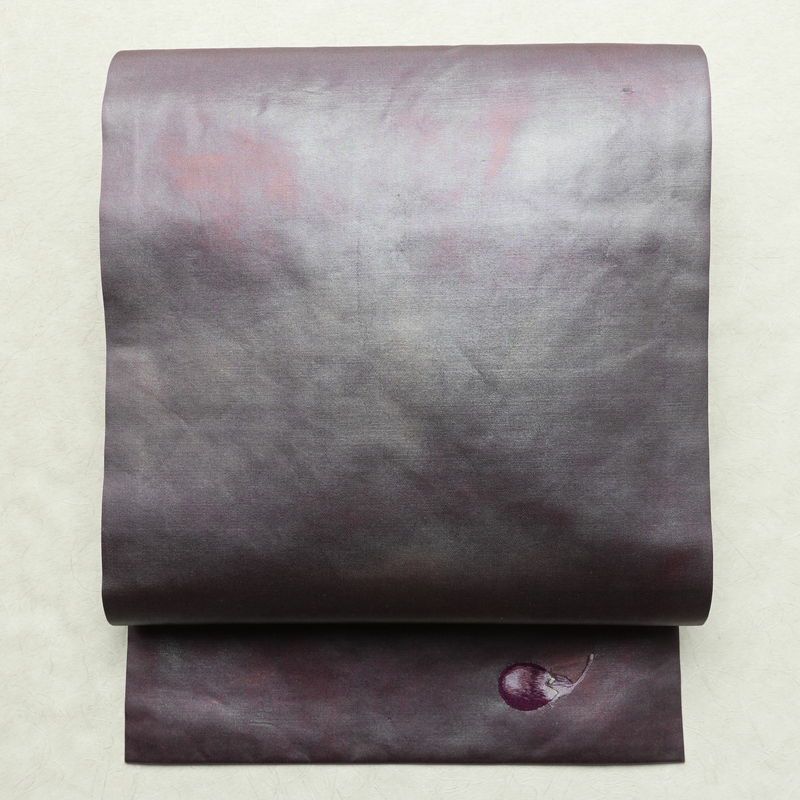 名古屋帯 六通柄 正絹 その他の柄 名古屋仕立て なごや帯 リサイクル帯 帯 刺繍 シンプル おしゃれ 茄子 ポケット付き 紫・藤色_画像1