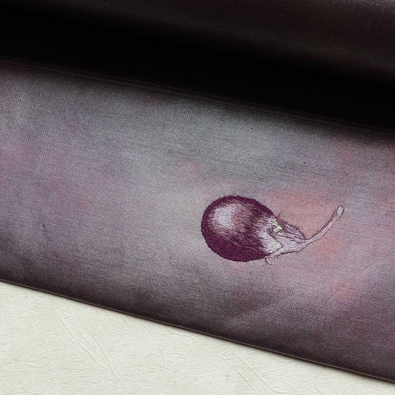 名古屋帯 六通柄 正絹 その他の柄 名古屋仕立て なごや帯 リサイクル帯 帯 刺繍 シンプル おしゃれ 茄子 ポケット付き 紫・藤色_画像4