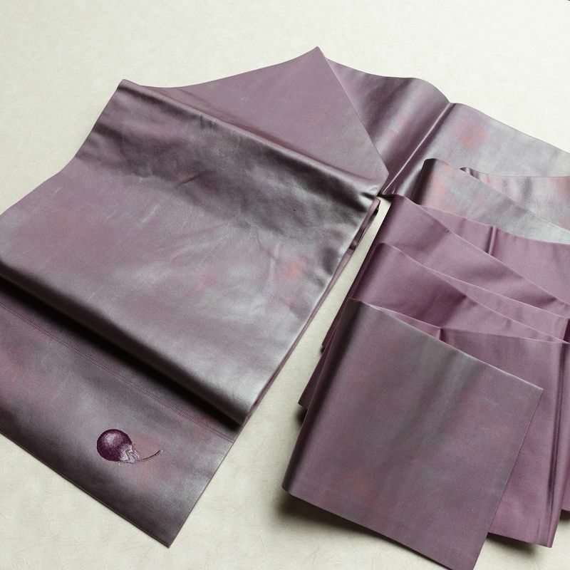 名古屋帯 六通柄 正絹 その他の柄 名古屋仕立て なごや帯 リサイクル帯 帯 刺繍 シンプル おしゃれ 茄子 ポケット付き 紫・藤色_画像16