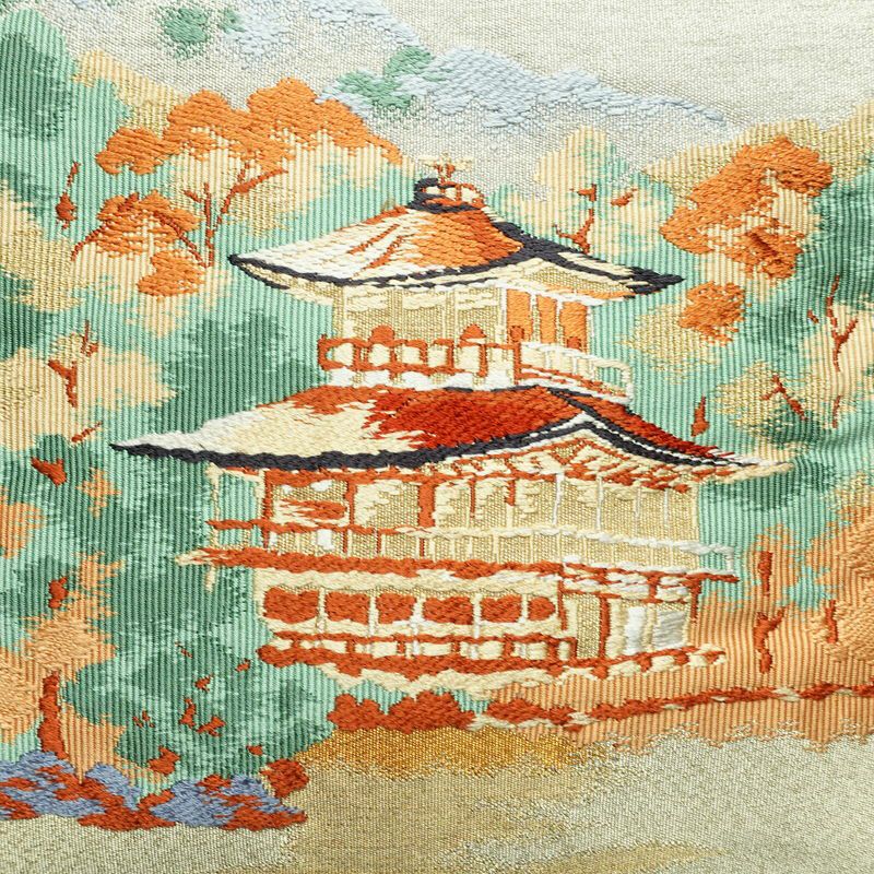 名古屋帯 太鼓柄 良品 正絹 風景柄 名古屋仕立て なごや帯 リサイクル帯 帯 刺繍 金糸 銀糸 金・銀_画像2
