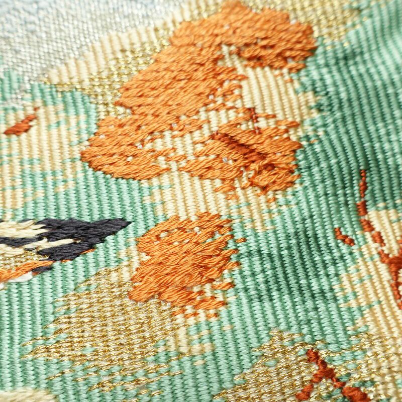 名古屋帯 太鼓柄 良品 正絹 風景柄 名古屋仕立て なごや帯 リサイクル帯 帯 刺繍 金糸 銀糸 金・銀_画像5
