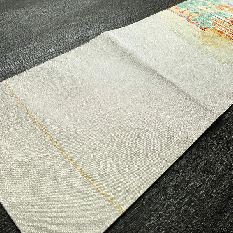 名古屋帯 太鼓柄 良品 正絹 風景柄 名古屋仕立て なごや帯 リサイクル帯 帯 刺繍 金糸 銀糸 金・銀_画像8