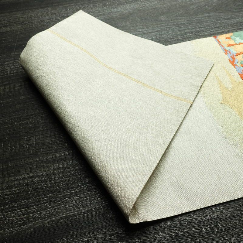 名古屋帯 太鼓柄 良品 正絹 風景柄 名古屋仕立て なごや帯 リサイクル帯 帯 刺繍 金糸 銀糸 金・銀_画像9