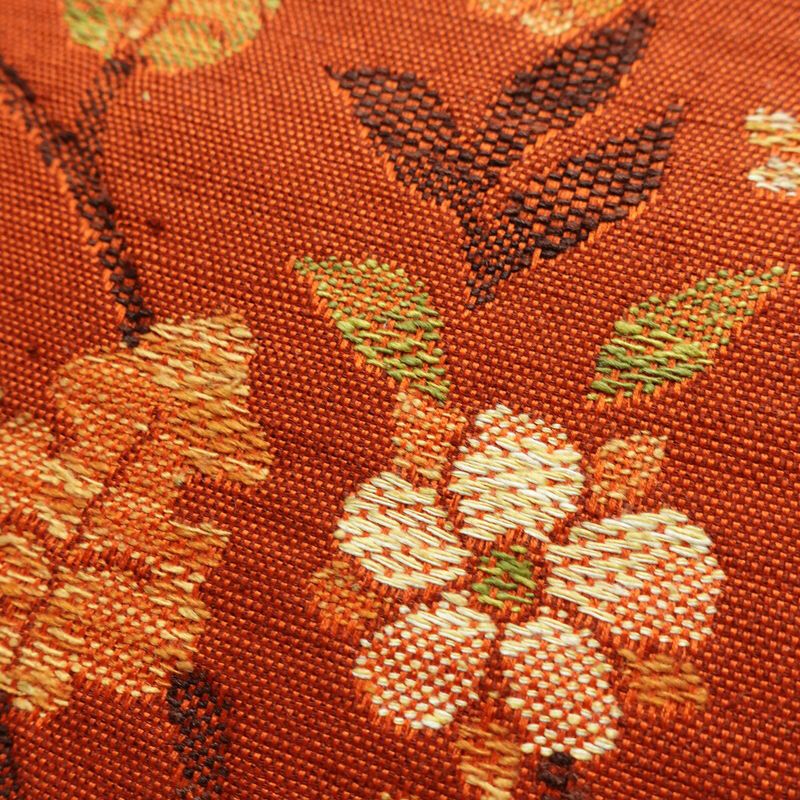 名古屋帯 六通柄 良品 正絹 人物・動物柄 松葉仕立て なごや帯 リサイクル帯 帯 紬地 橙_画像5