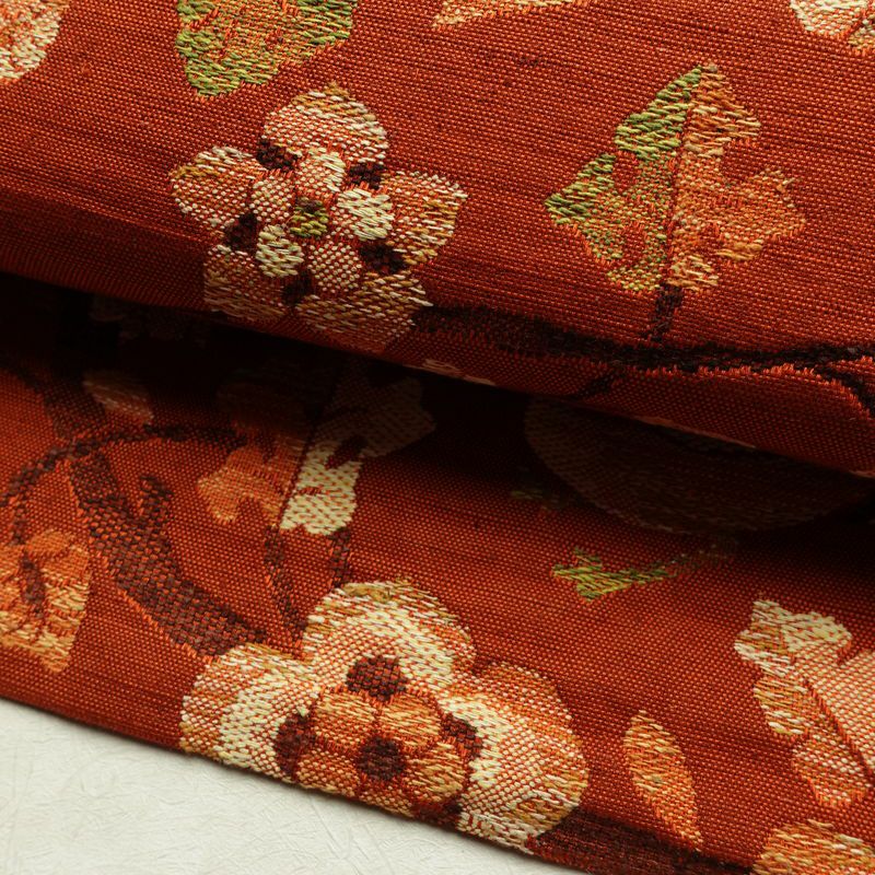 名古屋帯 六通柄 良品 正絹 人物・動物柄 松葉仕立て なごや帯 リサイクル帯 帯 紬地 橙_画像7