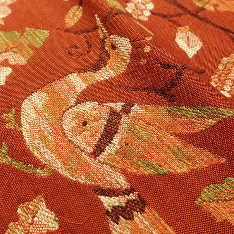 名古屋帯 六通柄 良品 正絹 人物・動物柄 松葉仕立て なごや帯 リサイクル帯 帯 紬地 橙_画像9