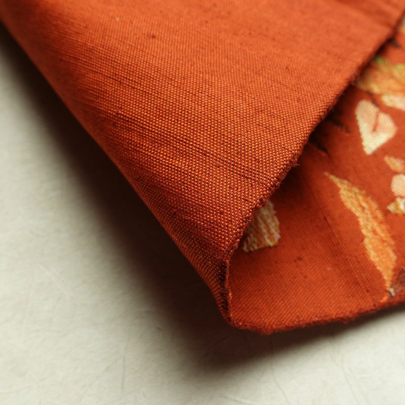 名古屋帯 六通柄 良品 正絹 人物・動物柄 松葉仕立て なごや帯 リサイクル帯 帯 紬地 橙_画像11