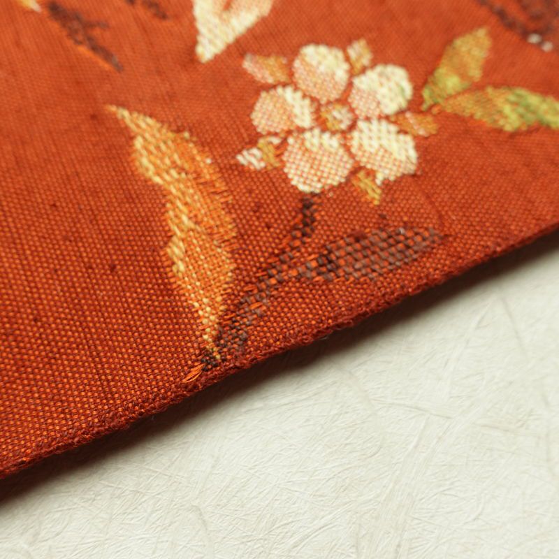 名古屋帯 六通柄 良品 正絹 人物・動物柄 松葉仕立て なごや帯 リサイクル帯 帯 紬地 橙_画像13