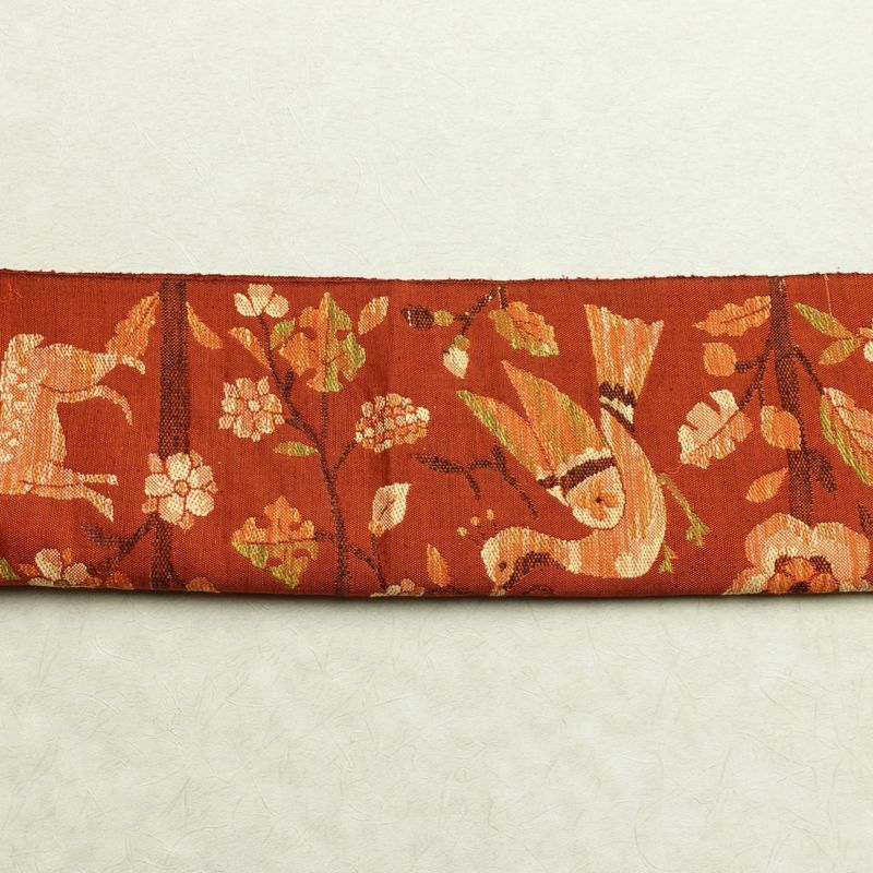 名古屋帯 六通柄 良品 正絹 人物・動物柄 松葉仕立て なごや帯 リサイクル帯 帯 紬地 橙_画像15