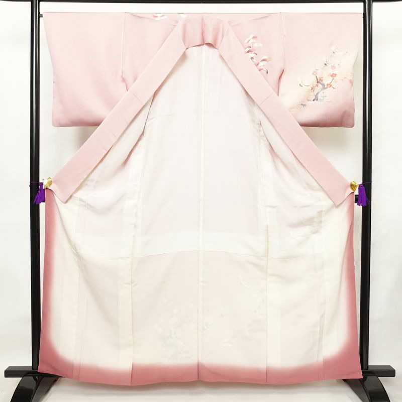 訪問着 良品 正絹 風景柄 袷仕立て 身丈160.5cm 裄丈66.5cm リサイクル着物 着物 箔 金彩 入学式 卒業式 七五三 お宮参り フォーマル 上品 松竹梅 ピンク_画像3