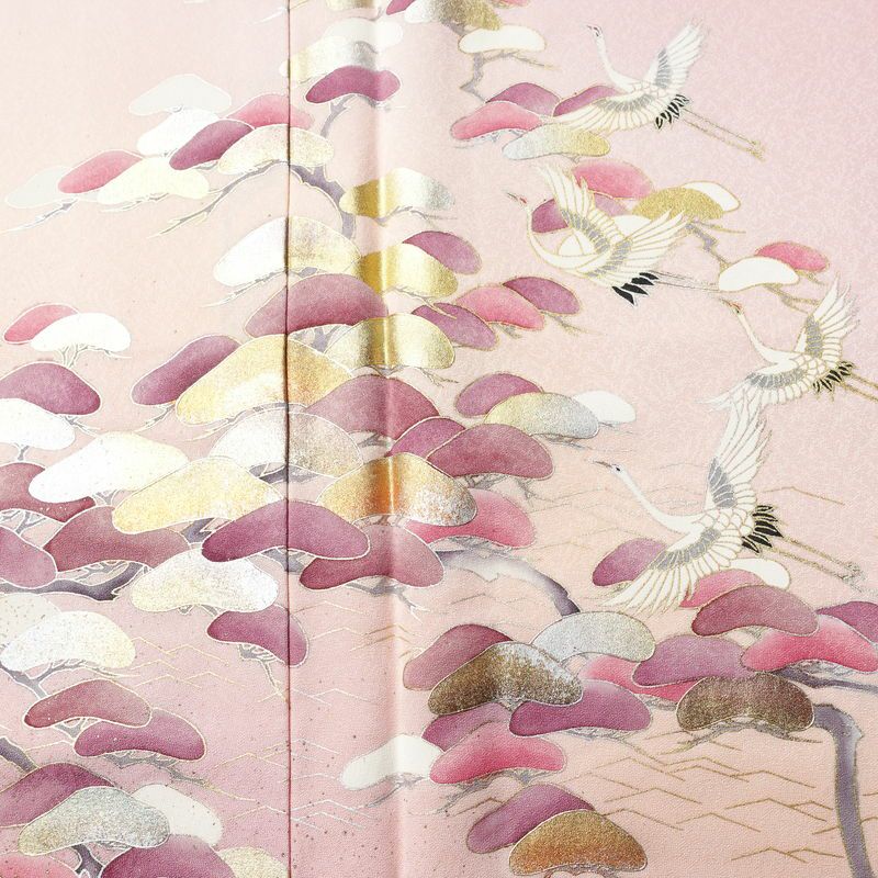 訪問着 良品 正絹 風景柄 袷仕立て 身丈160.5cm 裄丈66.5cm リサイクル着物 着物 箔 金彩 入学式 卒業式 七五三 お宮参り フォーマル 上品 松竹梅 ピンク_画像6