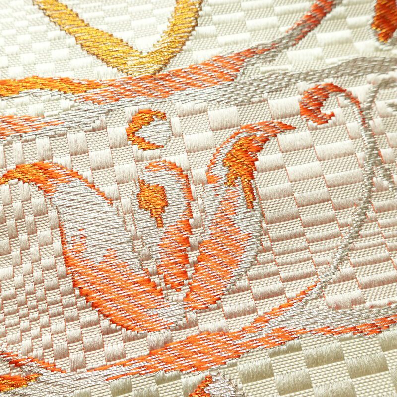 名古屋帯 六通柄 良品 正絹 幾何学柄・抽象柄 名古屋仕立て なごや帯 リサイクル帯 帯 クリーム_画像4