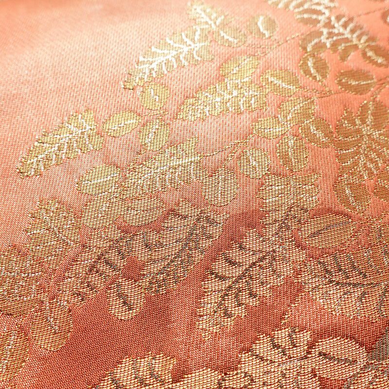 名古屋帯 六通柄 正絹 木の葉・植物柄 名古屋仕立て なごや帯 リサイクル帯 帯 箔 赤・朱_画像5