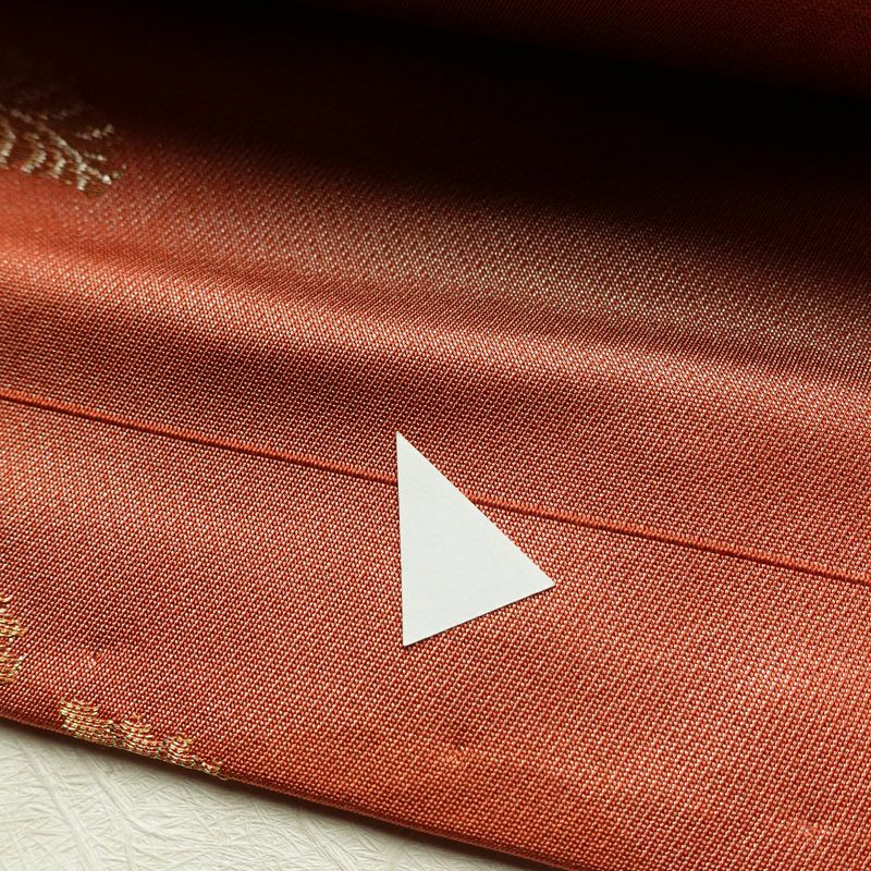 名古屋帯 六通柄 正絹 木の葉・植物柄 名古屋仕立て なごや帯 リサイクル帯 帯 箔 赤・朱_画像8