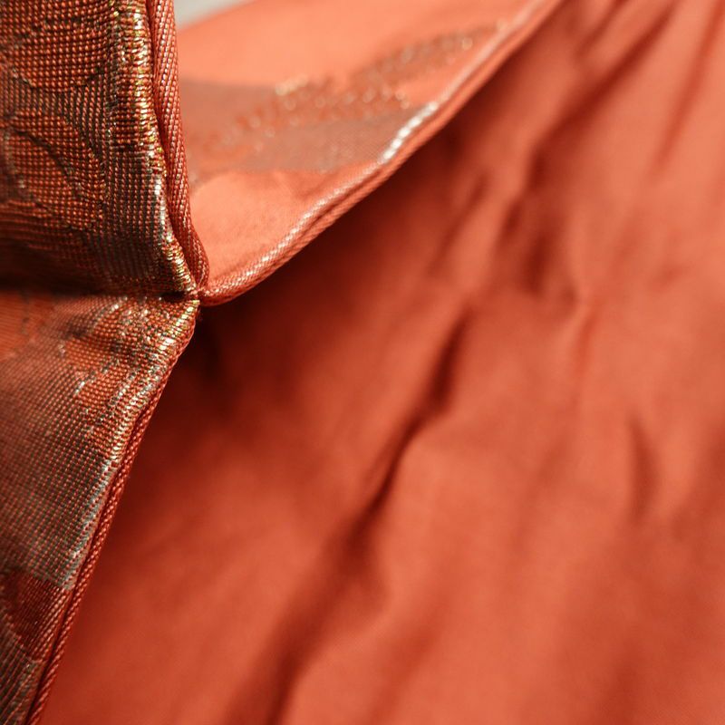 名古屋帯 六通柄 正絹 木の葉・植物柄 名古屋仕立て なごや帯 リサイクル帯 帯 箔 赤・朱_画像20