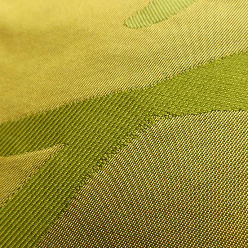 名古屋帯 六通柄 正絹 木の葉・植物柄 名古屋仕立て なごや帯 リサイクル帯 帯 黄・黄土色_画像6