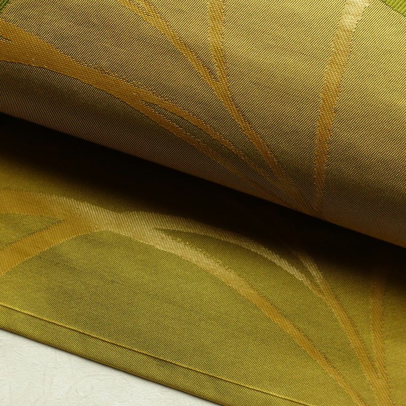 名古屋帯 六通柄 正絹 木の葉・植物柄 名古屋仕立て なごや帯 リサイクル帯 帯 黄・黄土色_画像7