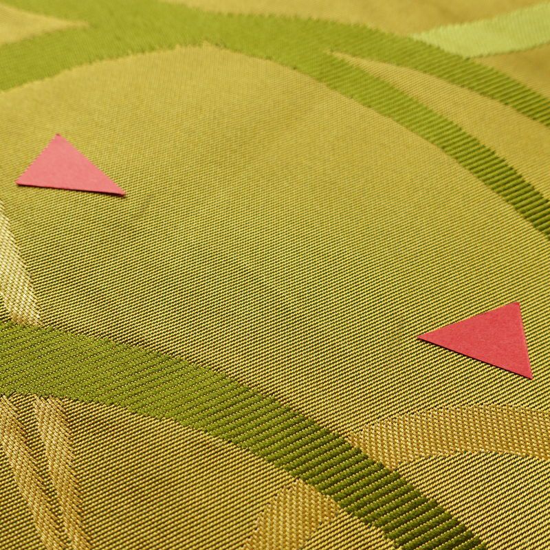 名古屋帯 六通柄 正絹 木の葉・植物柄 名古屋仕立て なごや帯 リサイクル帯 帯 黄・黄土色_画像9