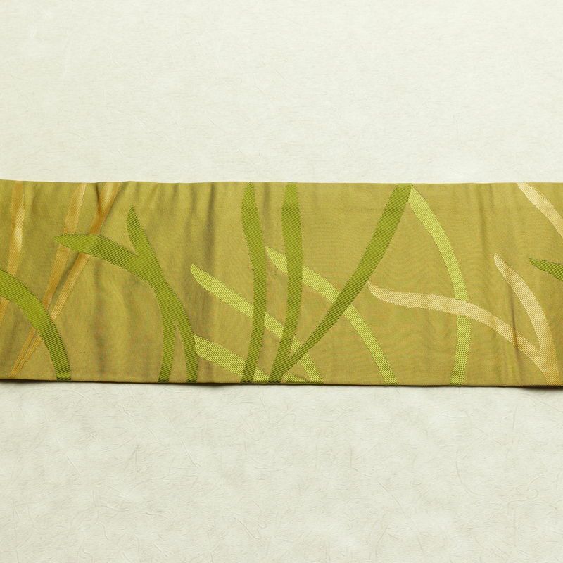名古屋帯 六通柄 正絹 木の葉・植物柄 名古屋仕立て なごや帯 リサイクル帯 帯 黄・黄土色_画像12