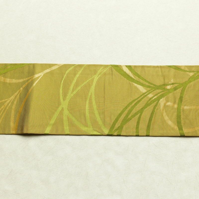 名古屋帯 六通柄 正絹 木の葉・植物柄 名古屋仕立て なごや帯 リサイクル帯 帯 黄・黄土色_画像13
