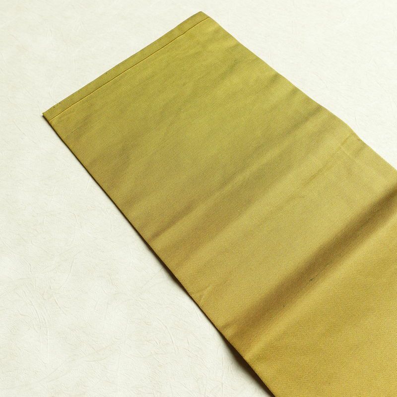 名古屋帯 六通柄 正絹 木の葉・植物柄 名古屋仕立て なごや帯 リサイクル帯 帯 黄・黄土色_画像16