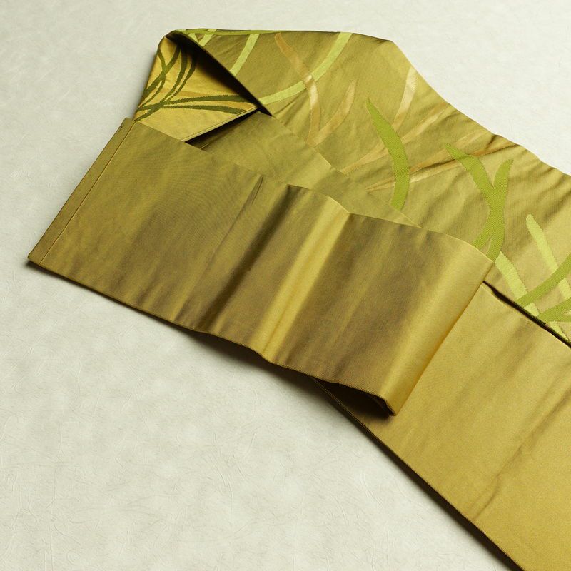名古屋帯 六通柄 正絹 木の葉・植物柄 名古屋仕立て なごや帯 リサイクル帯 帯 黄・黄土色_画像21