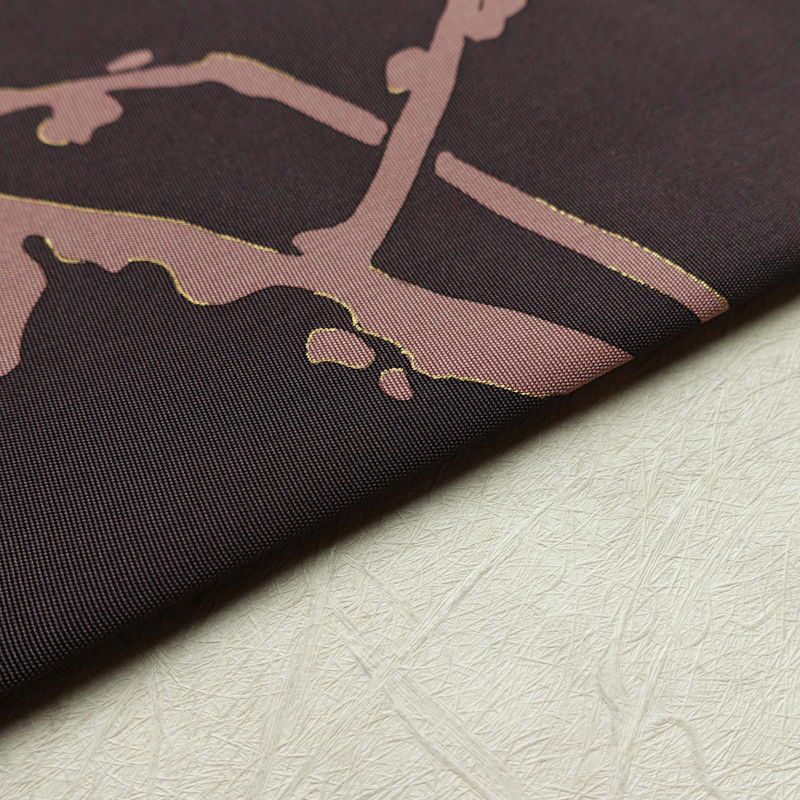 名古屋帯 太鼓柄 正絹 木の葉・植物柄 名古屋仕立て なごや帯 リサイクル帯 帯 金彩 紫・藤色_画像12